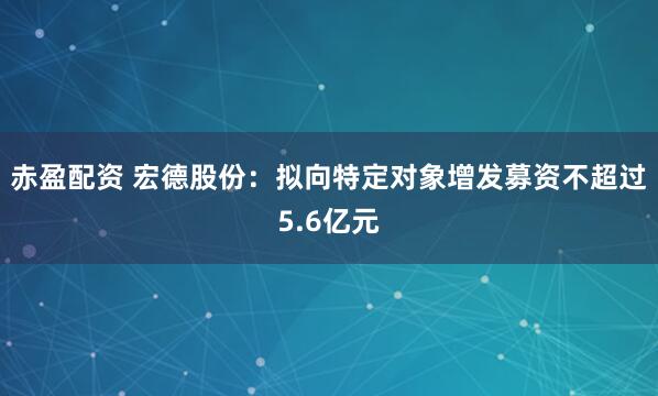 赤盈配资 宏德股份：拟向特定对象增发募资不超过5.6亿元